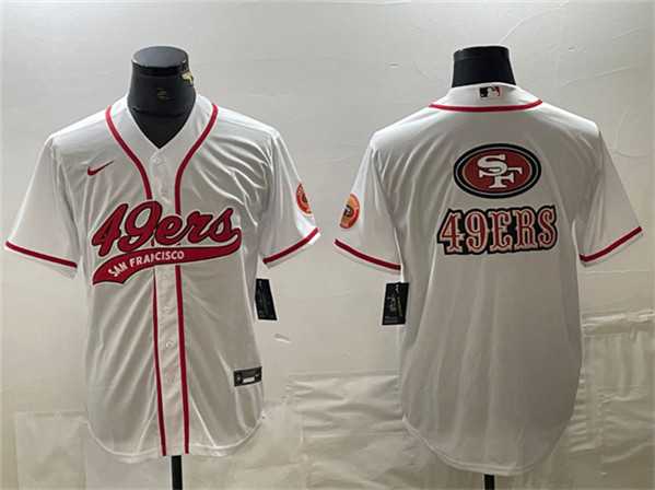 Men%27s San Francisco 49ers White Team Big Logo With Patch Cool Base Stitched Baseball Jersey->san francisco 49ers->NFL Jersey